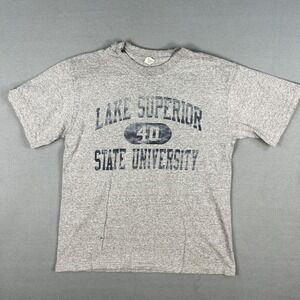 VTG Lake Superior State University T Shirt Fits Medium Grey 1990s Distressed USA